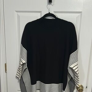 Black and White Striped Women's Poncho